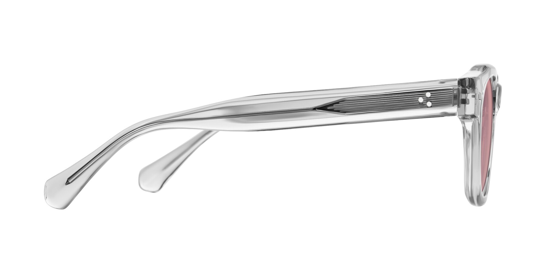 Side of Orin in Transparent Gray with Medium Garnet Tinted Lenses