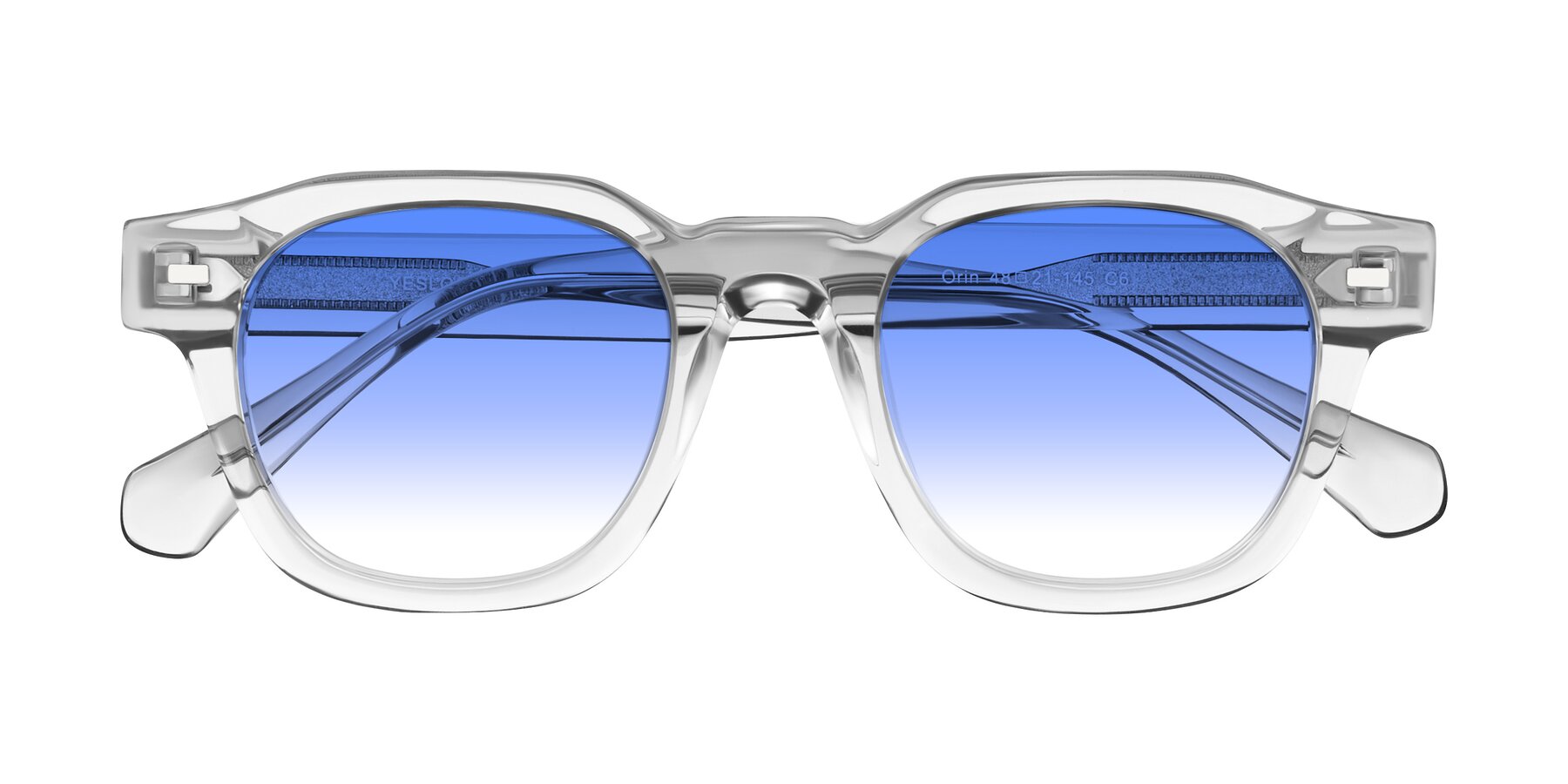 Folded Front of Orin in Transparent Gray with Blue Gradient Lenses
