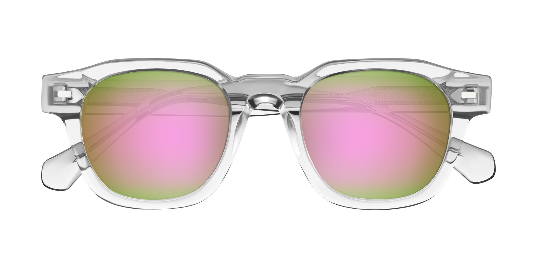 Folded Front of Orin in Transparent Gray with Pink Mirrored Lenses