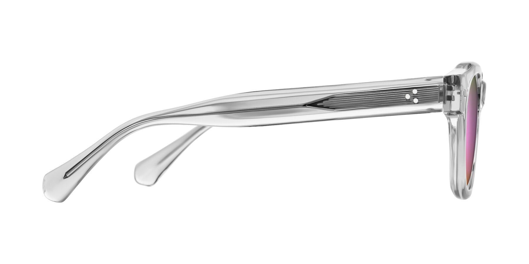 Side of Orin in Transparent Gray with Pink Mirrored Lenses