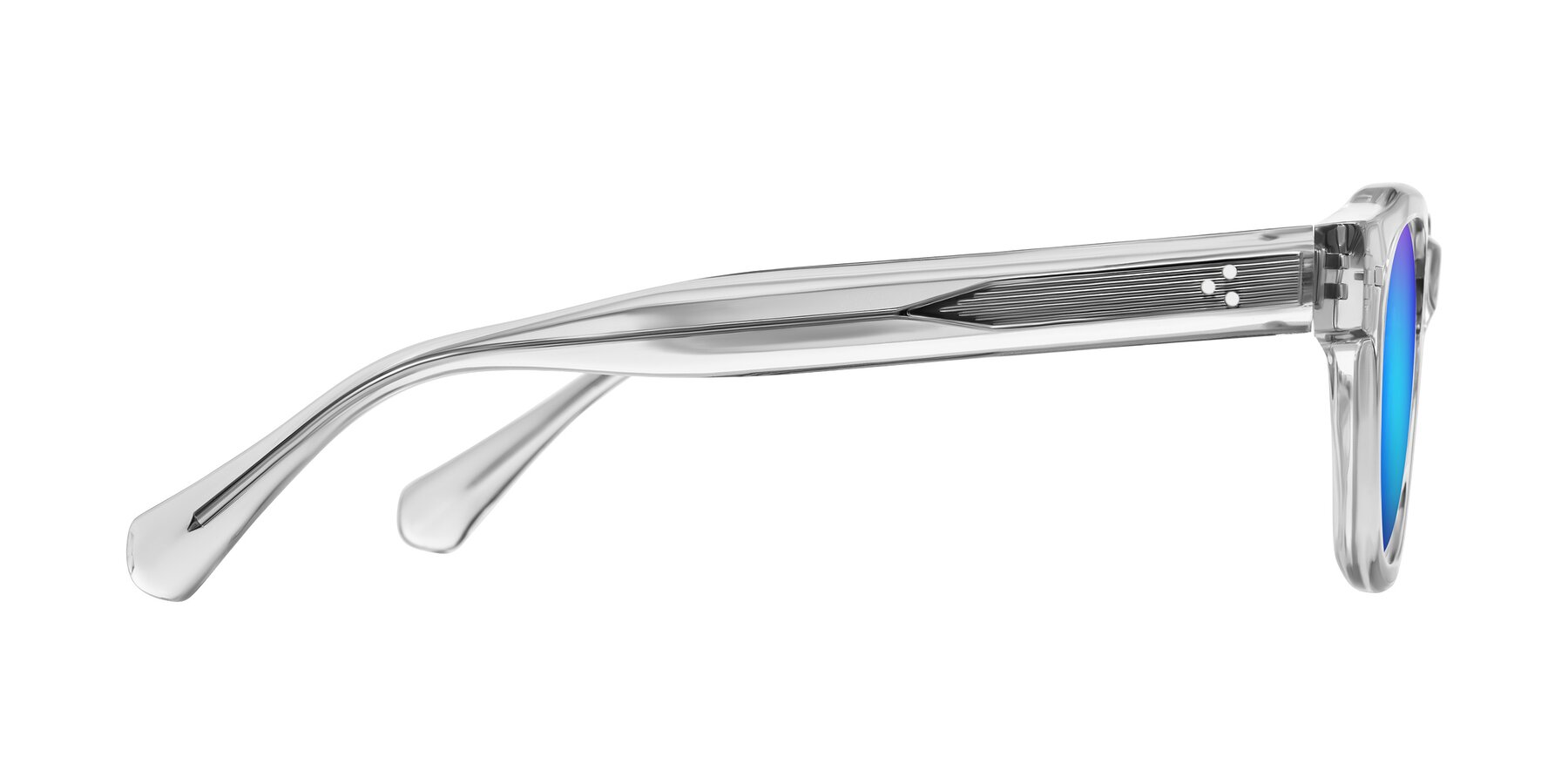 Side of Orin in Transparent Gray with Blue Mirrored Lenses