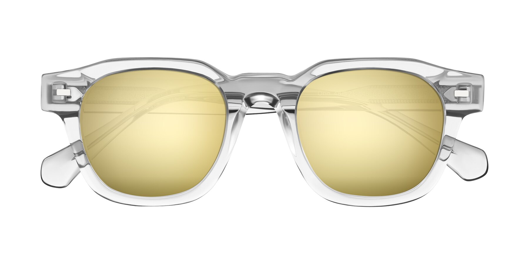 Folded Front of Orin in Transparent Gray with Gold Mirrored Lenses
