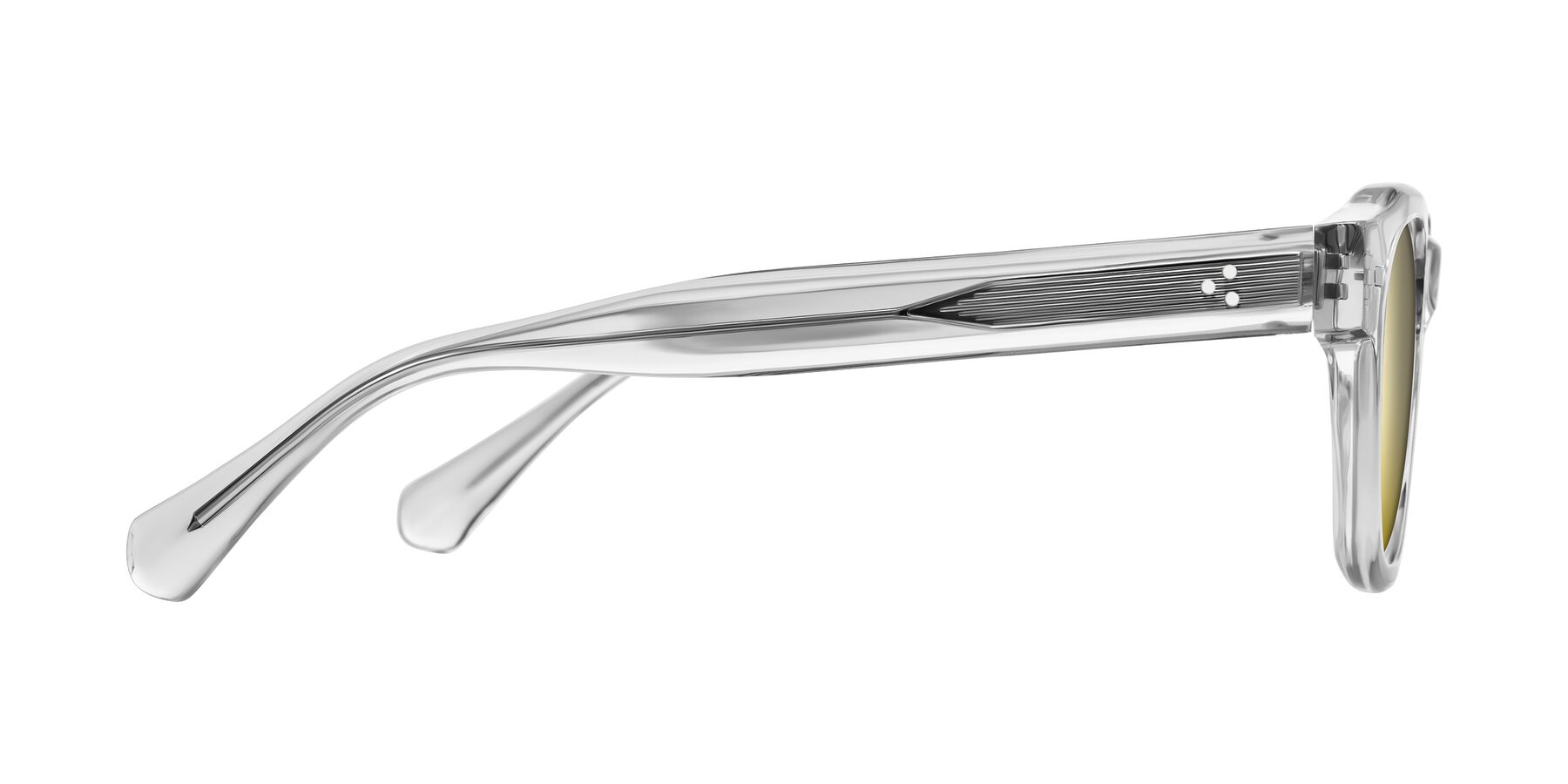 Side of Orin in Transparent Gray with Gold Mirrored Lenses