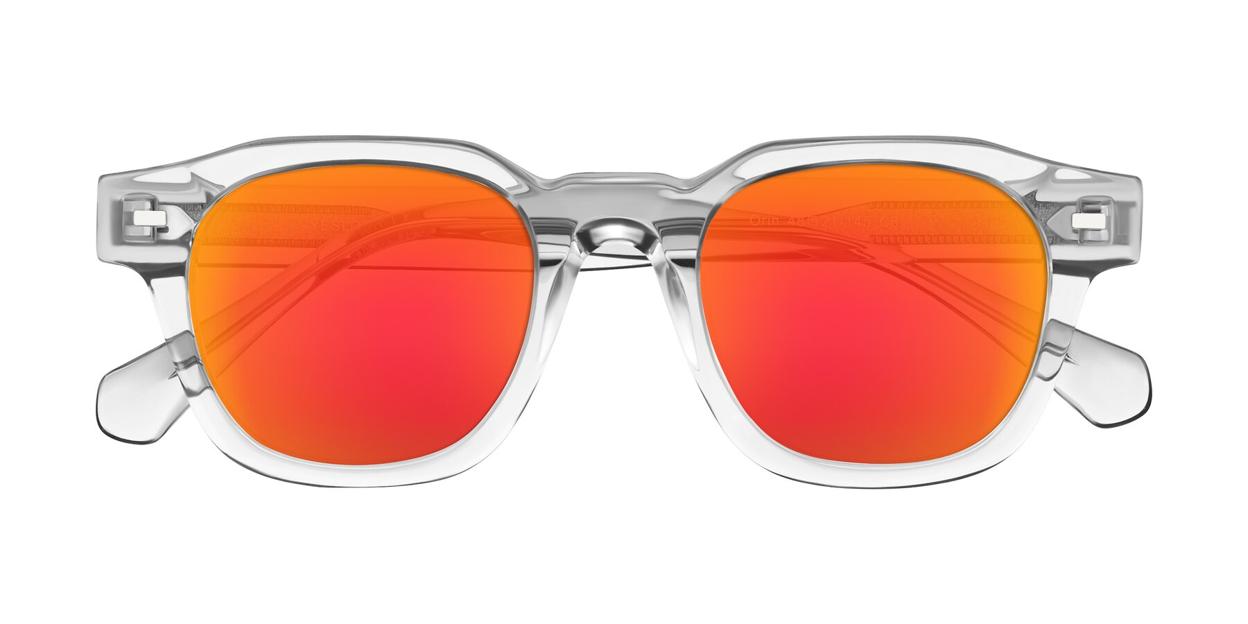 Folded Front of Orin in Transparent Gray with Red Gold Mirrored Lenses