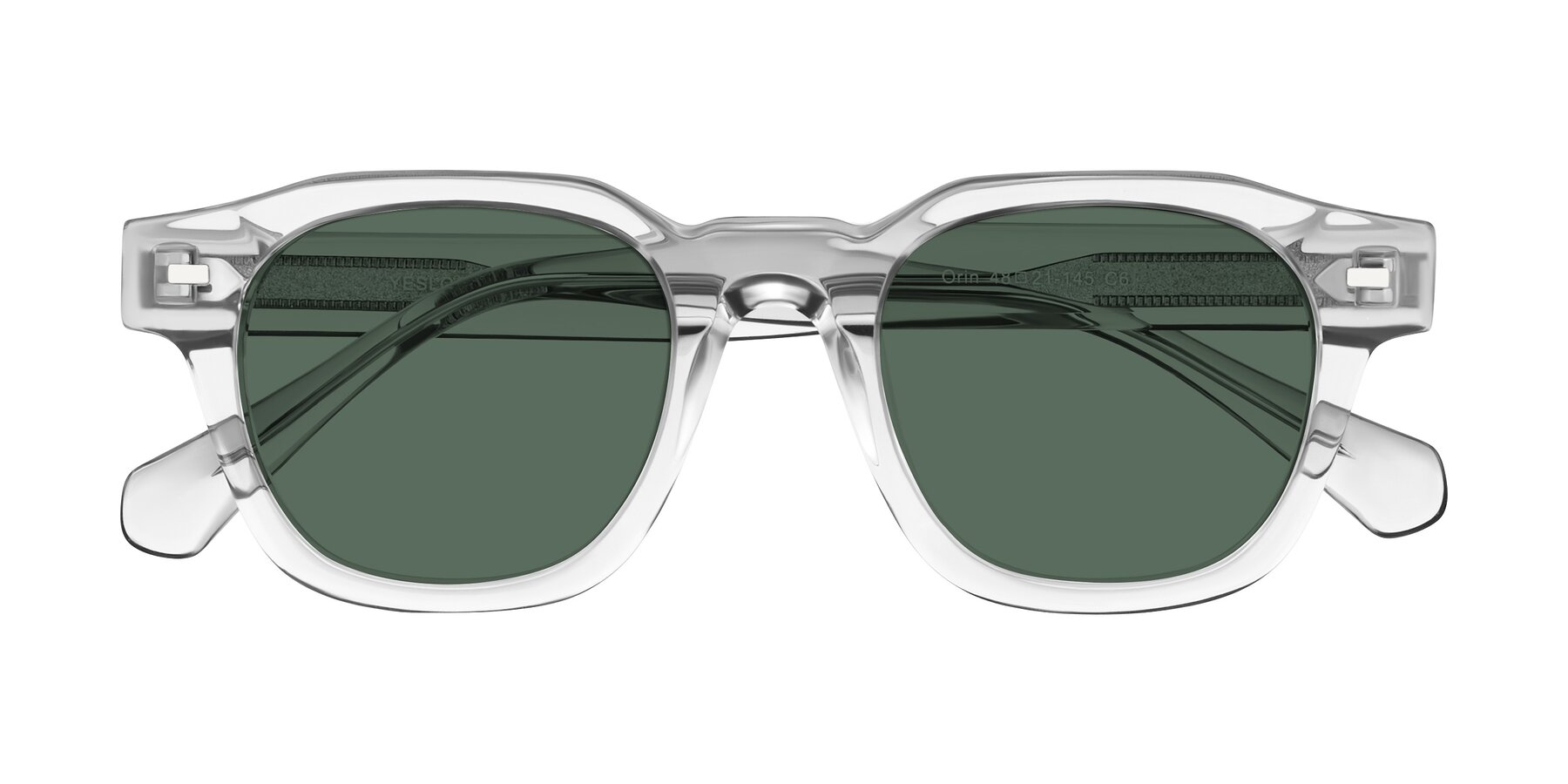Folded Front of Orin in Transparent Gray with Green Polarized Lenses