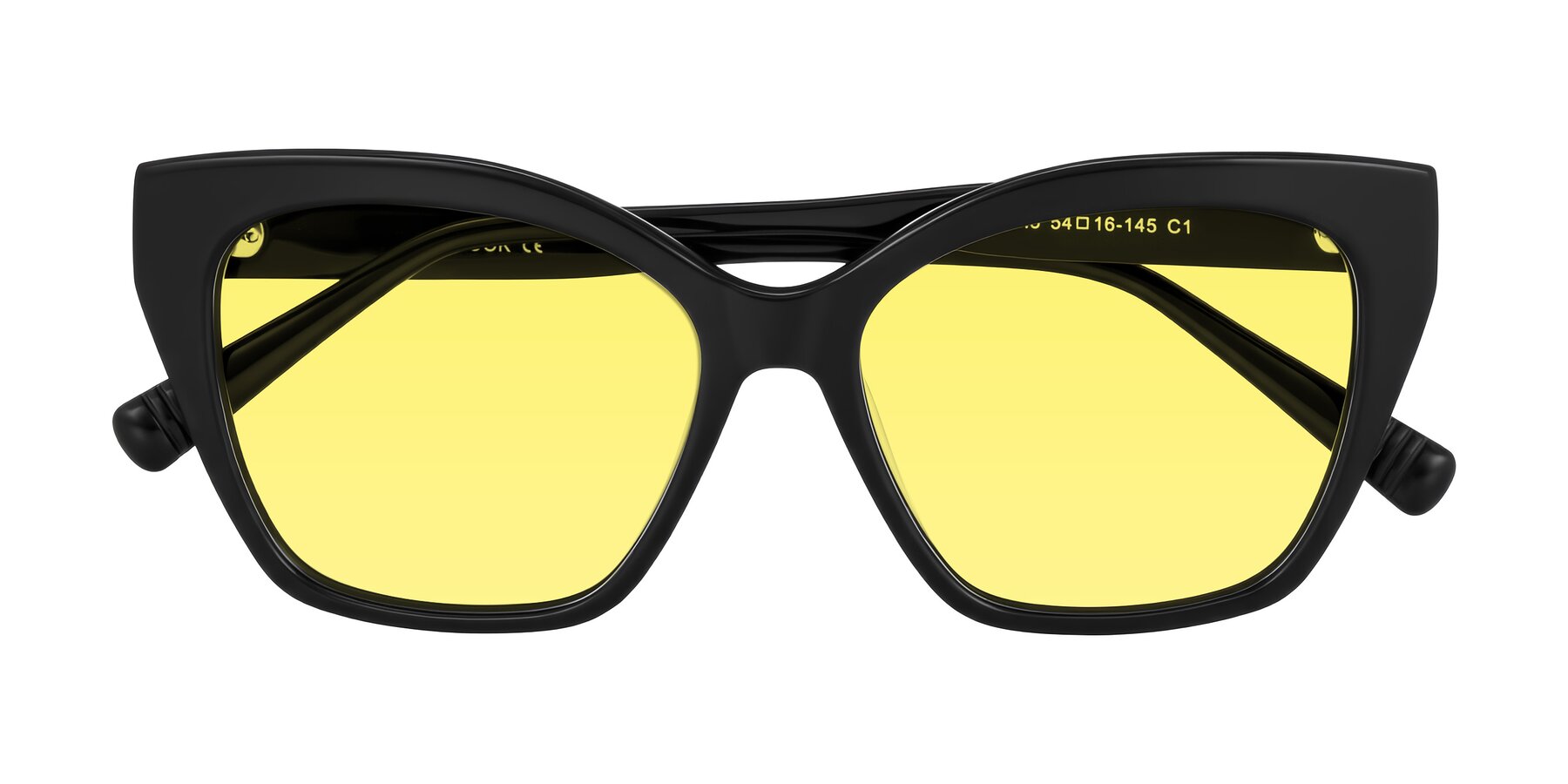 Folded Front of Landecho in Black with Medium Yellow Tinted Lenses