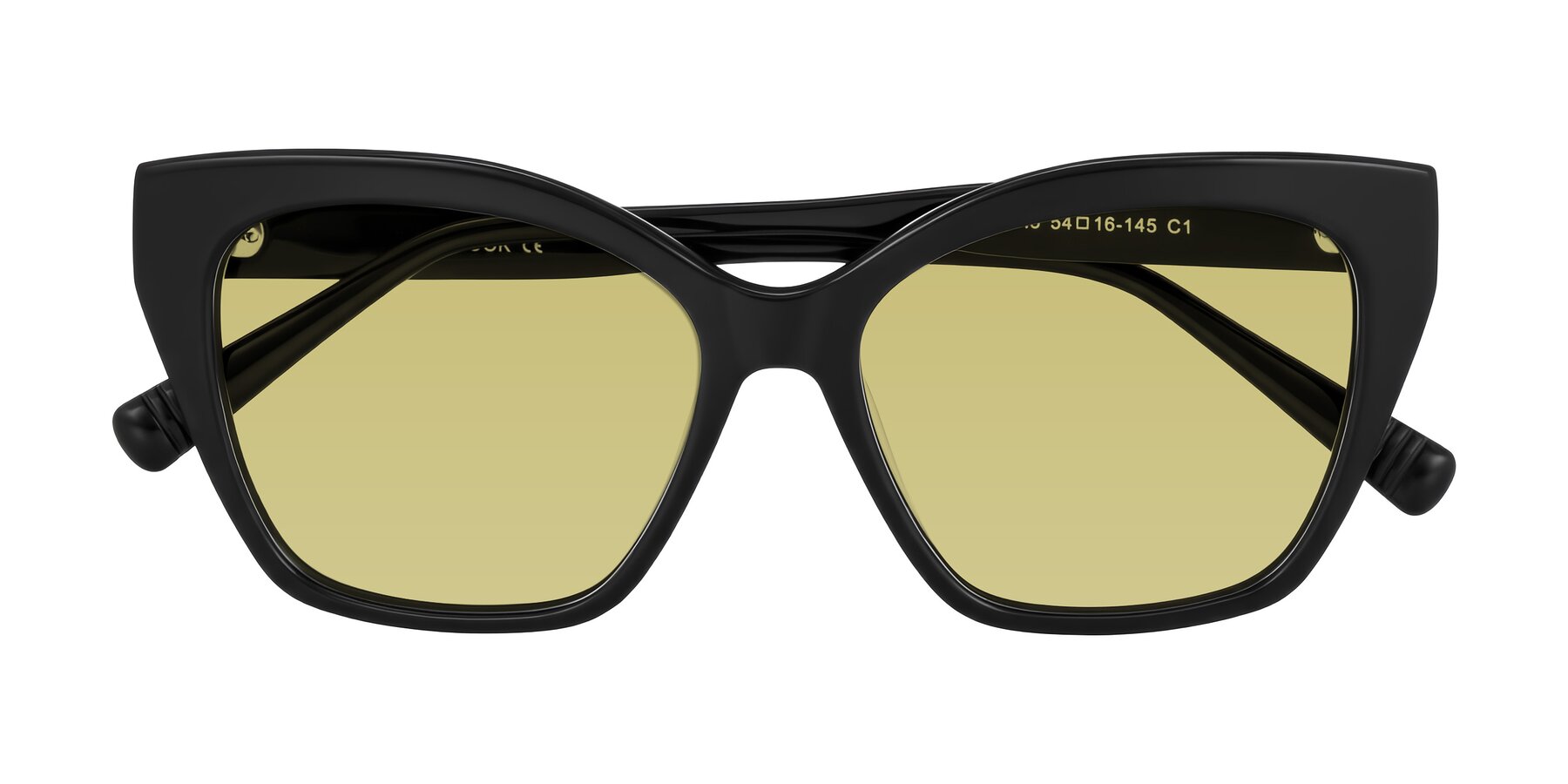 Folded Front of Landecho in Black with Medium Champagne Tinted Lenses