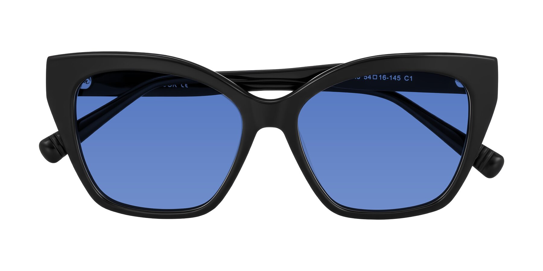 Folded Front of Landecho in Black with Blue Tinted Lenses