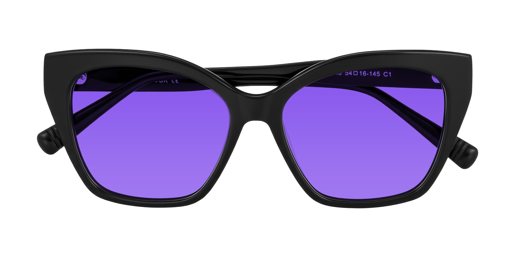 Folded Front of Landecho in Black with Purple Tinted Lenses