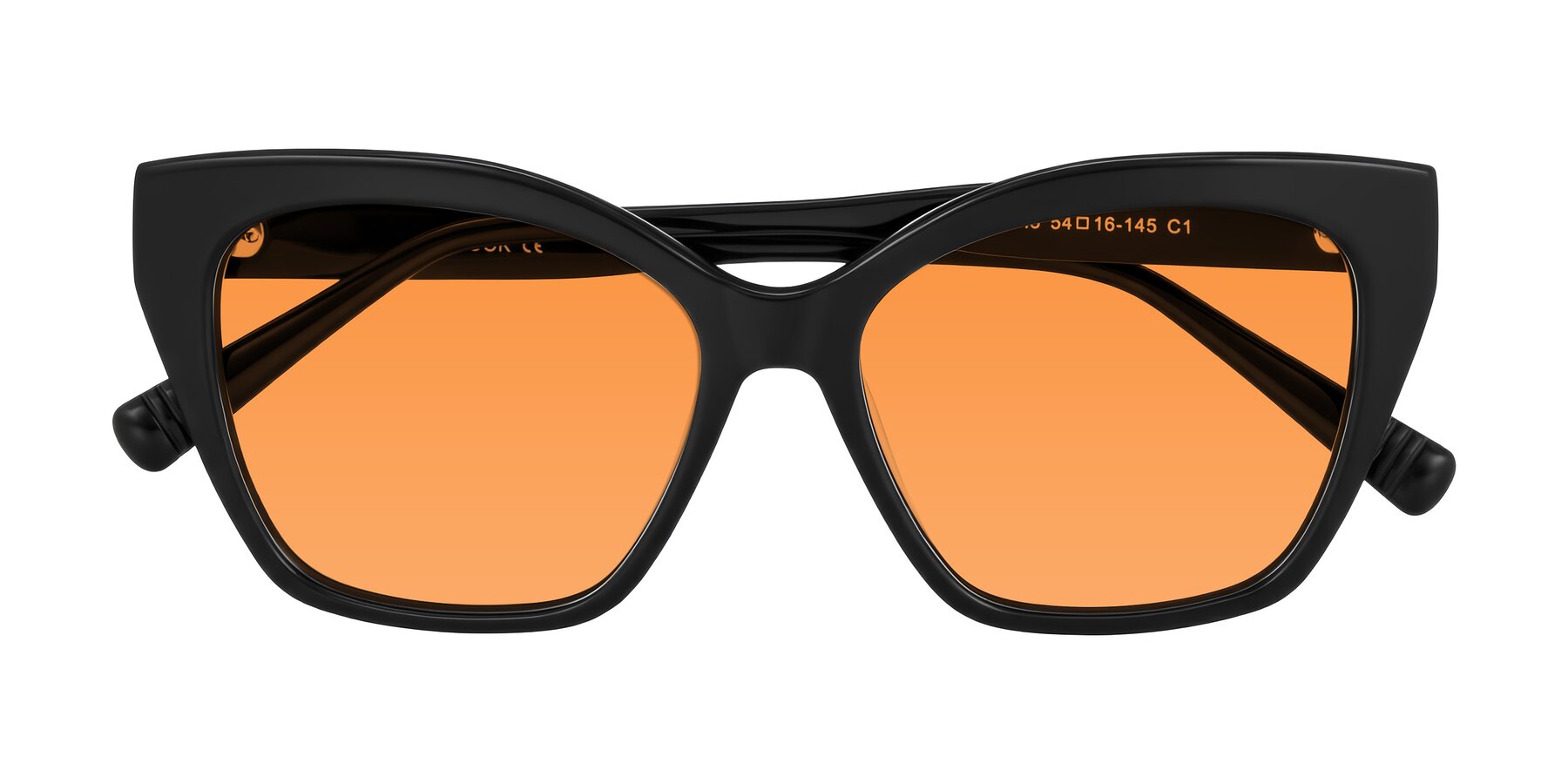 Folded Front of Landecho in Black with Orange Tinted Lenses
