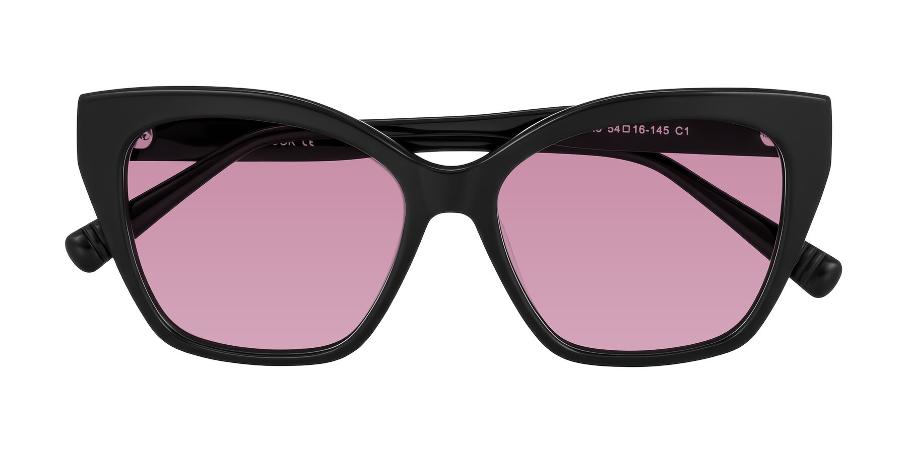 Folded Front of Landecho in Black with Medium Wine Tinted Lenses