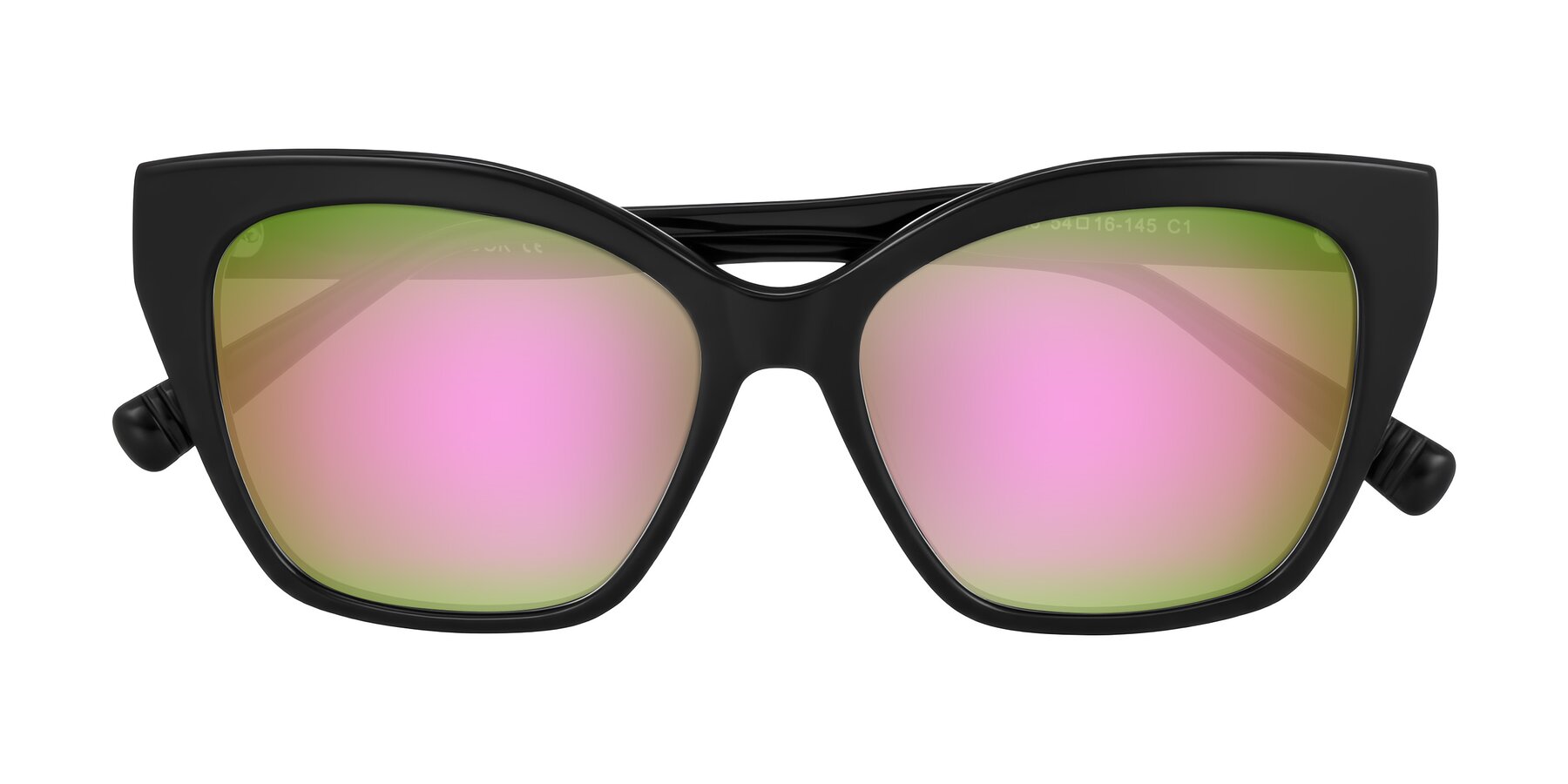 Folded Front of Landecho in Black with Pink Mirrored Lenses