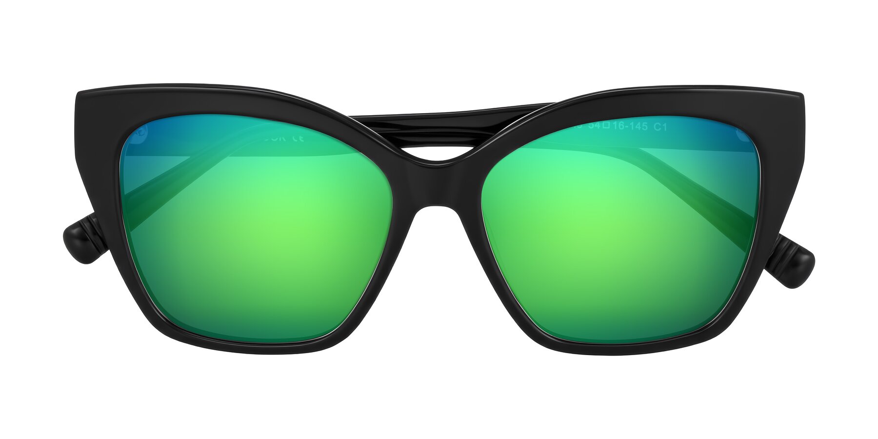 Folded Front of Landecho in Black with Green Mirrored Lenses
