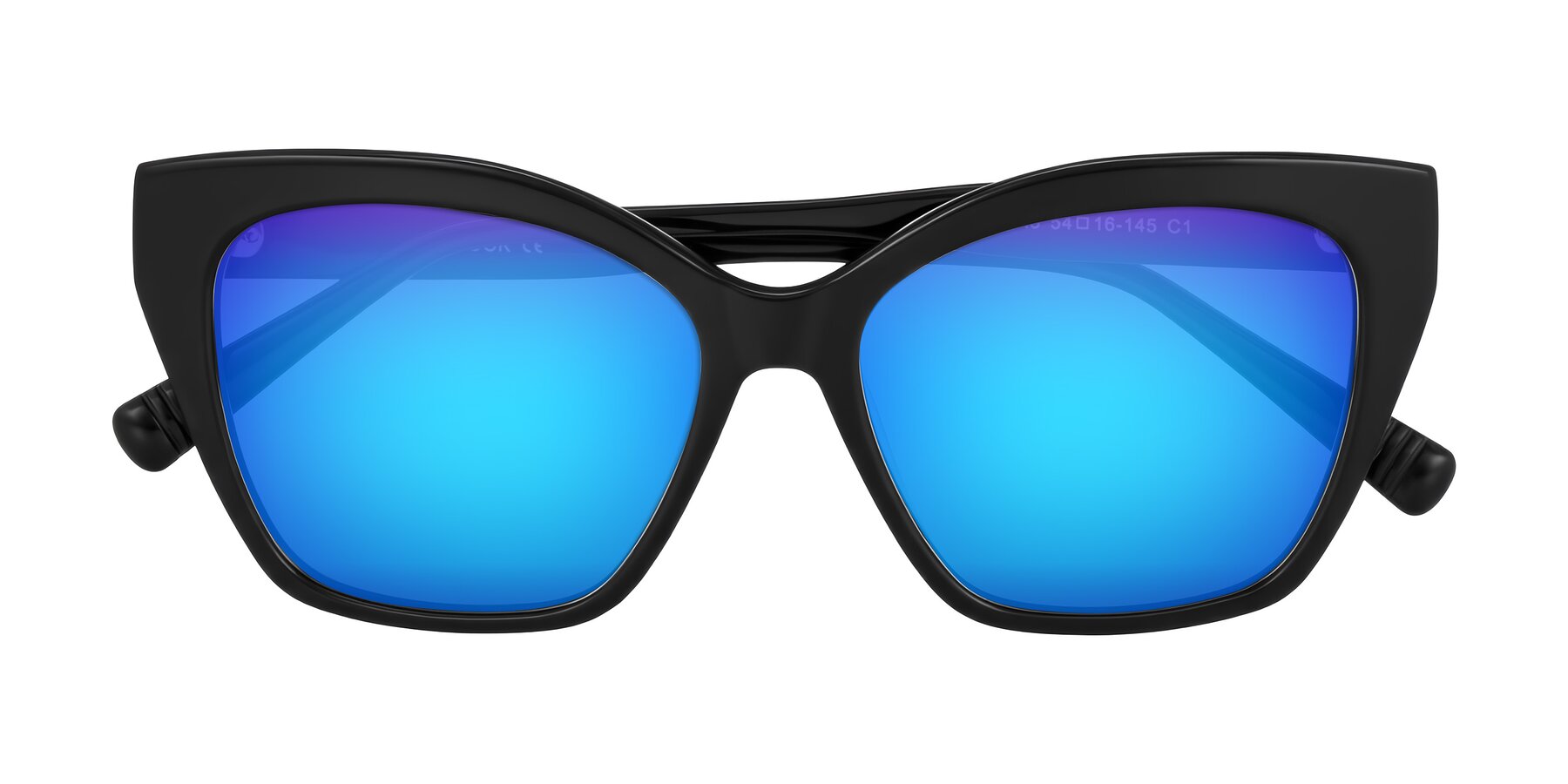 Folded Front of Landecho in Black with Blue Mirrored Lenses