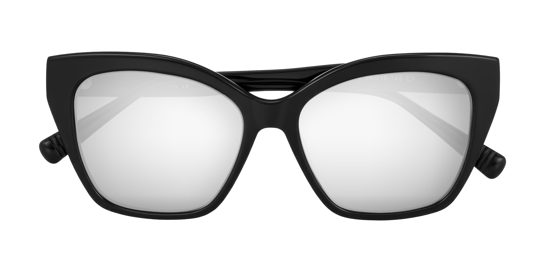 Folded Front of Landecho in Black with Silver Mirrored Lenses