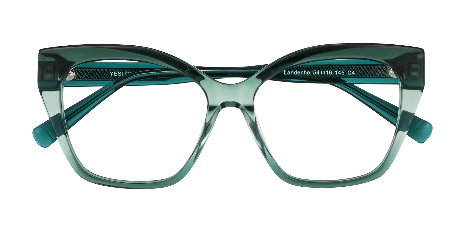 Folded Front of Landecho in Gradient Emerald Green with Clear Eyeglass Lenses