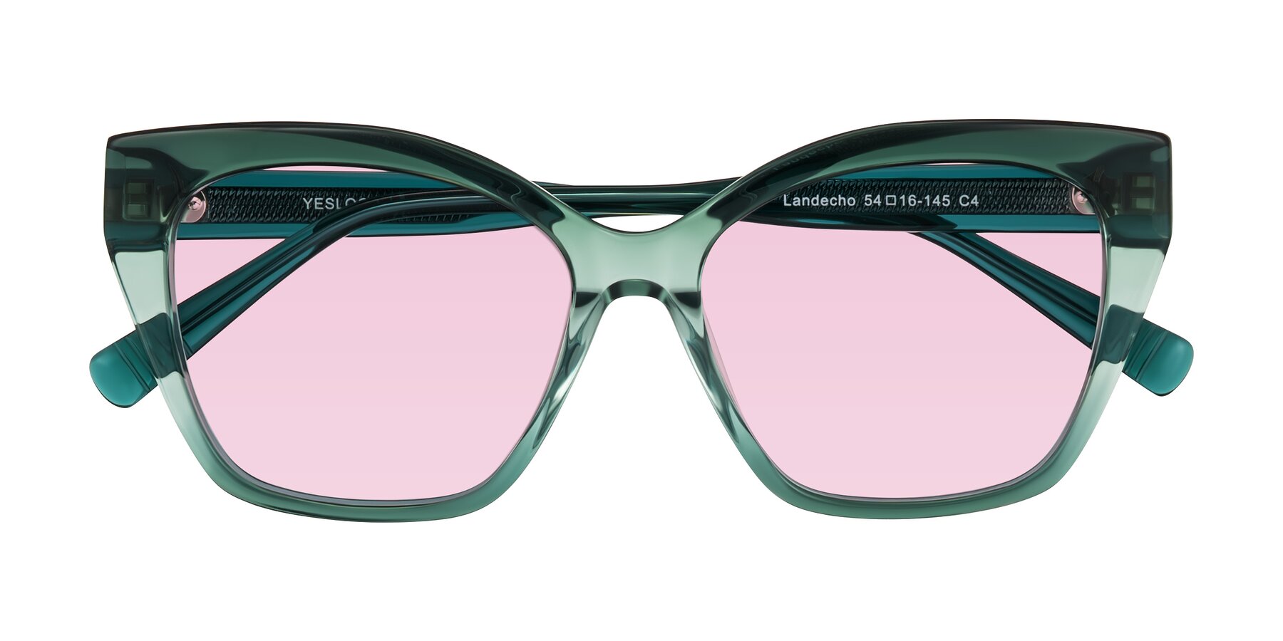 Folded Front of Landecho in Gradient Emerald Green with Light Pink Tinted Lenses