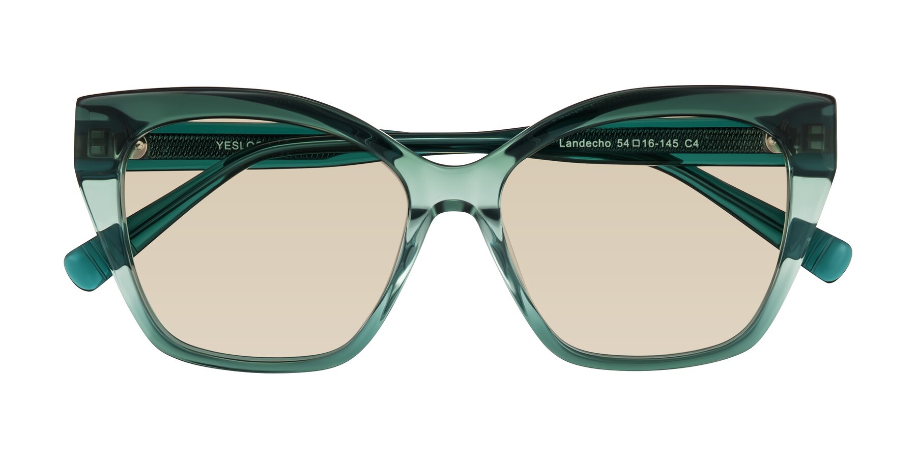 Folded Front of Landecho in Gradient Emerald Green with Light Brown Tinted Lenses