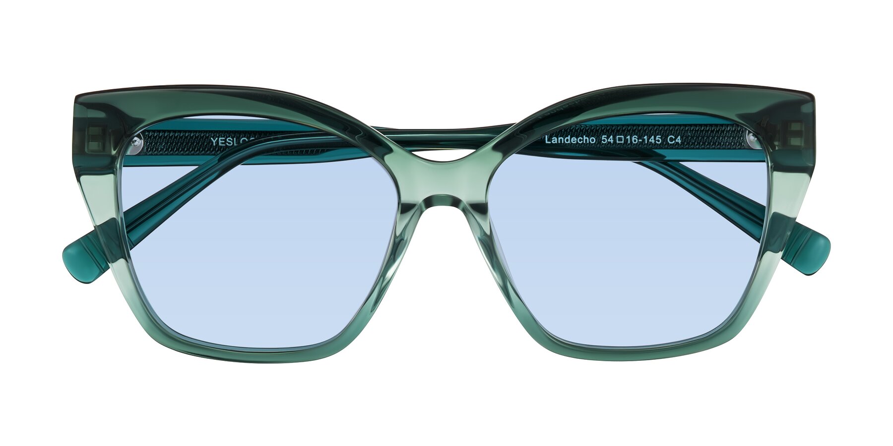 Folded Front of Landecho in Gradient Emerald Green with Light Blue Tinted Lenses