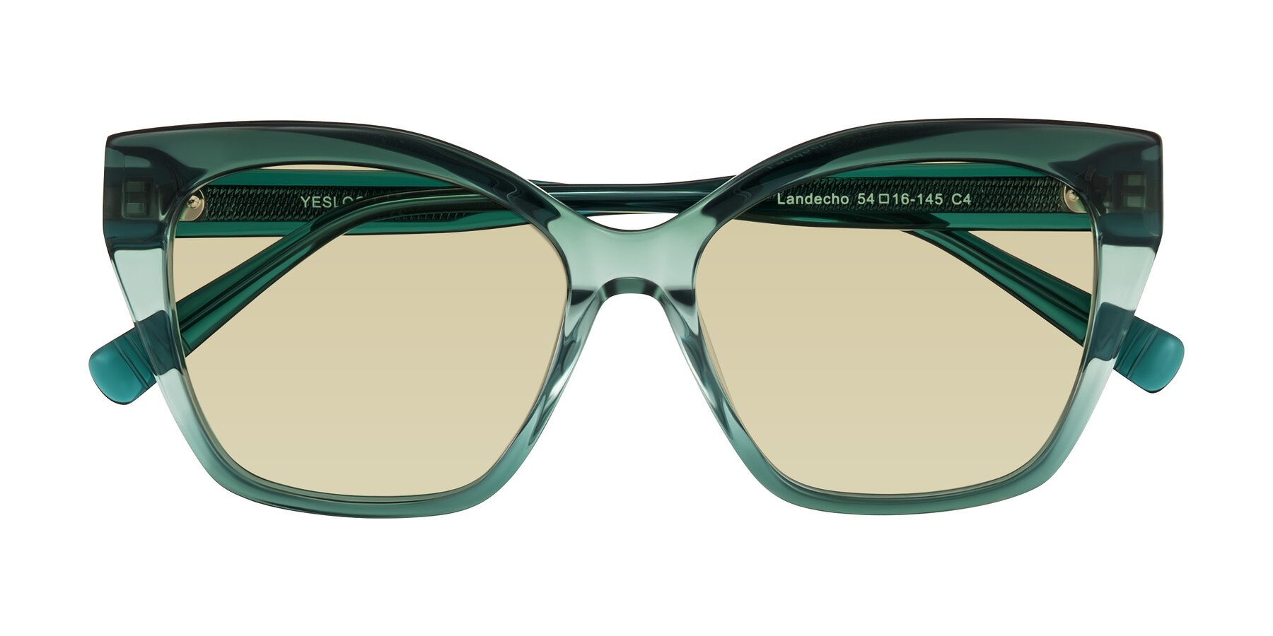 Folded Front of Landecho in Gradient Emerald Green with Light Champagne Tinted Lenses