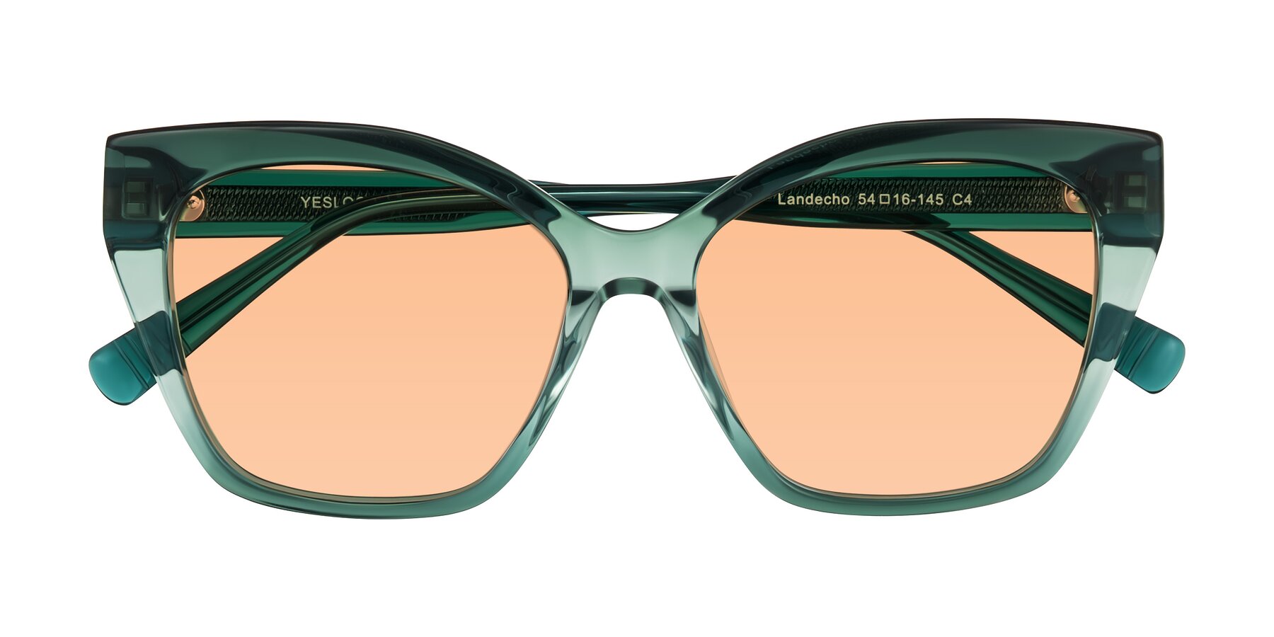 Folded Front of Landecho in Gradient Emerald Green with Light Orange Tinted Lenses