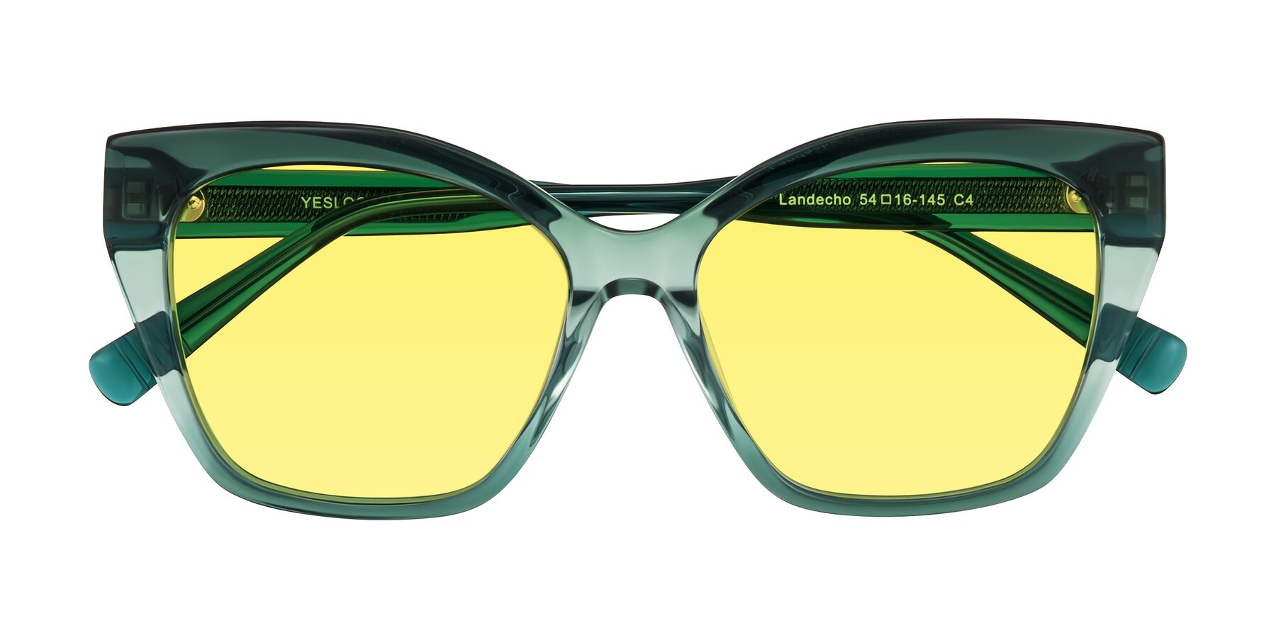 Folded Front of Landecho in Gradient Emerald Green with Medium Yellow Tinted Lenses