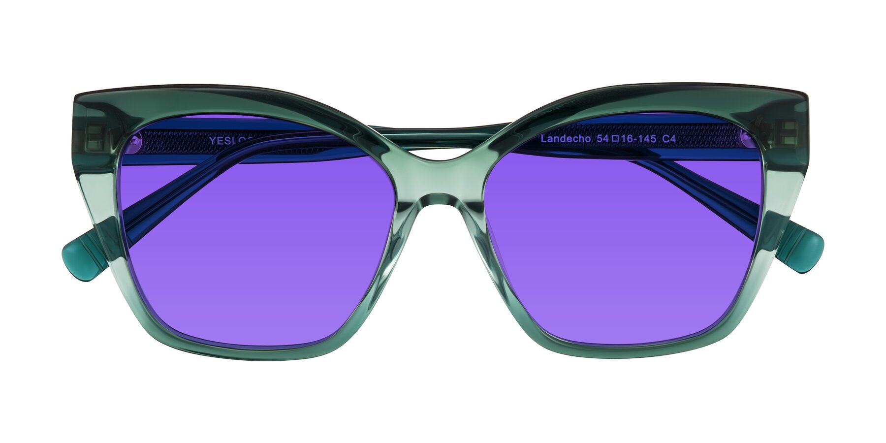 Folded Front of Landecho in Gradient Emerald Green with Purple Tinted Lenses