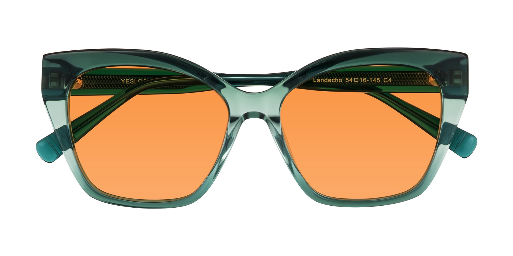 Folded Front of Landecho in Gradient Emerald Green with Orange Tinted Lenses