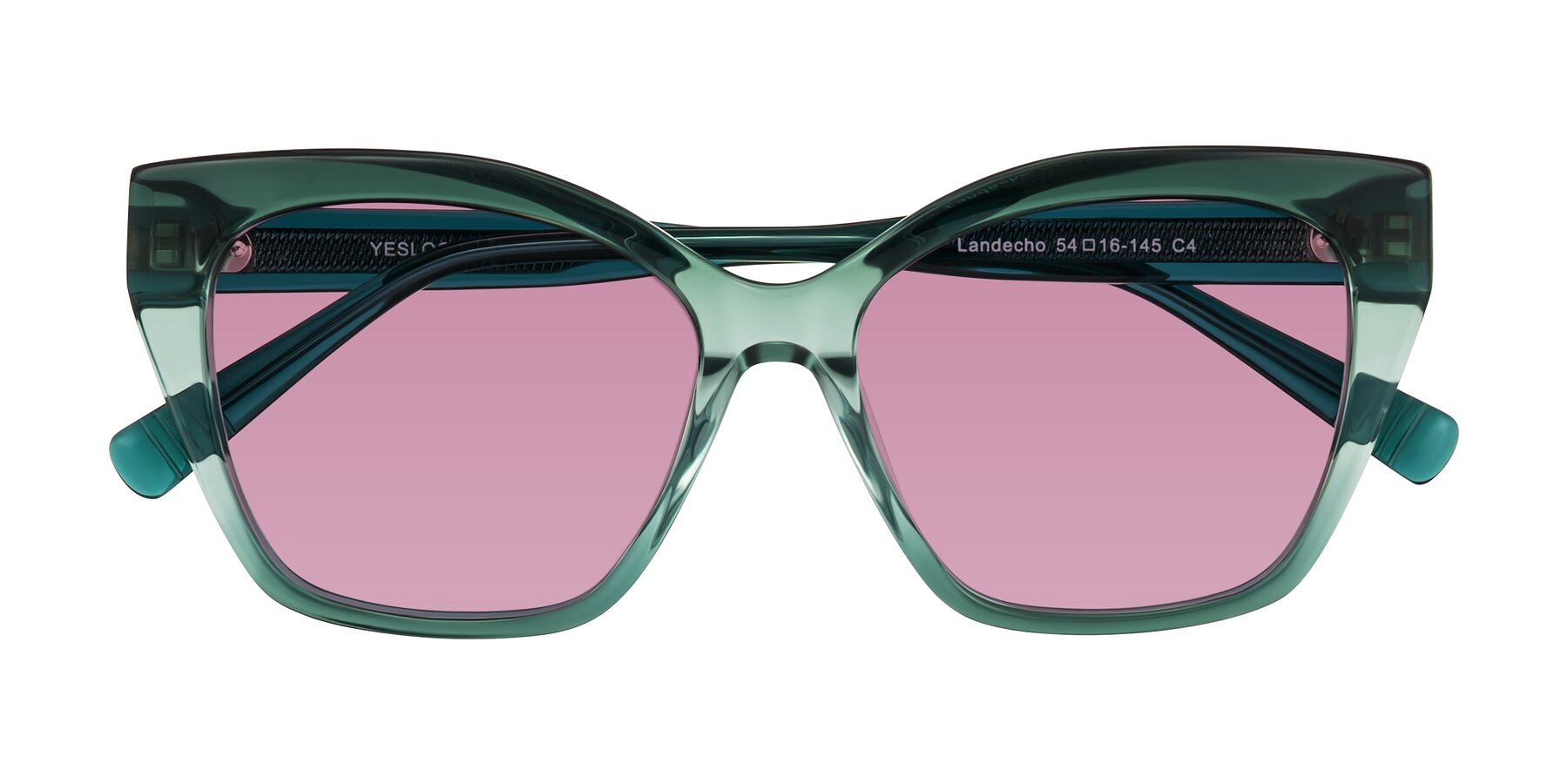 Folded Front of Landecho in Gradient Emerald Green with Medium Wine Tinted Lenses