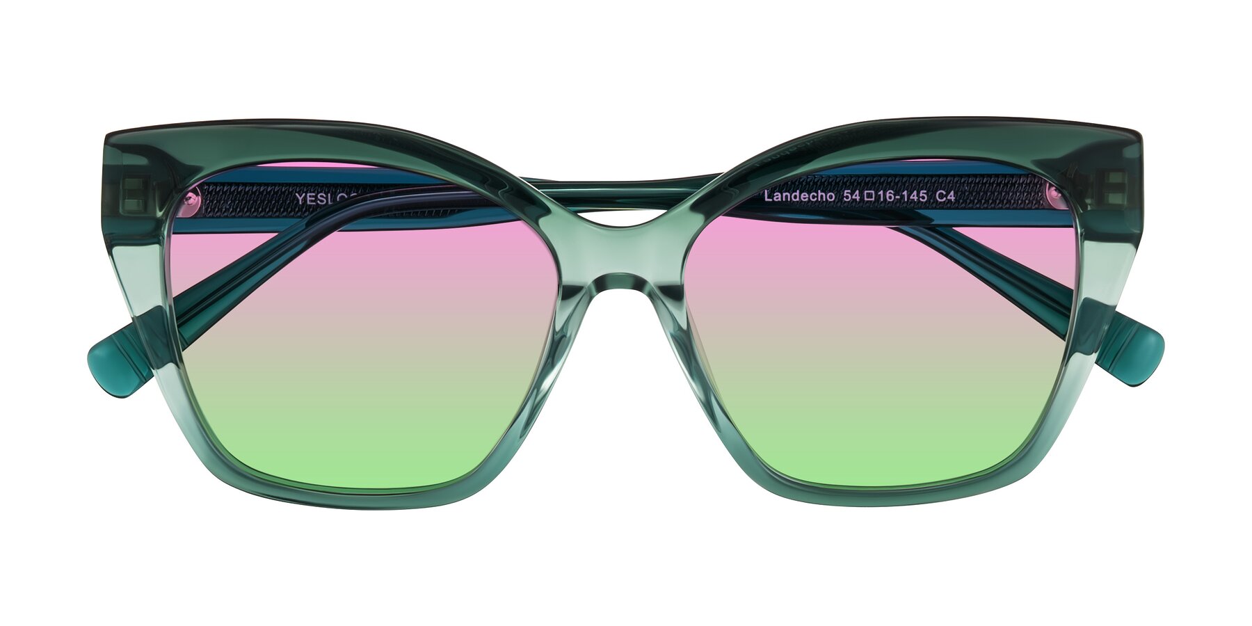 Folded Front of Landecho in Gradient Emerald Green with Pink / Green Gradient Lenses