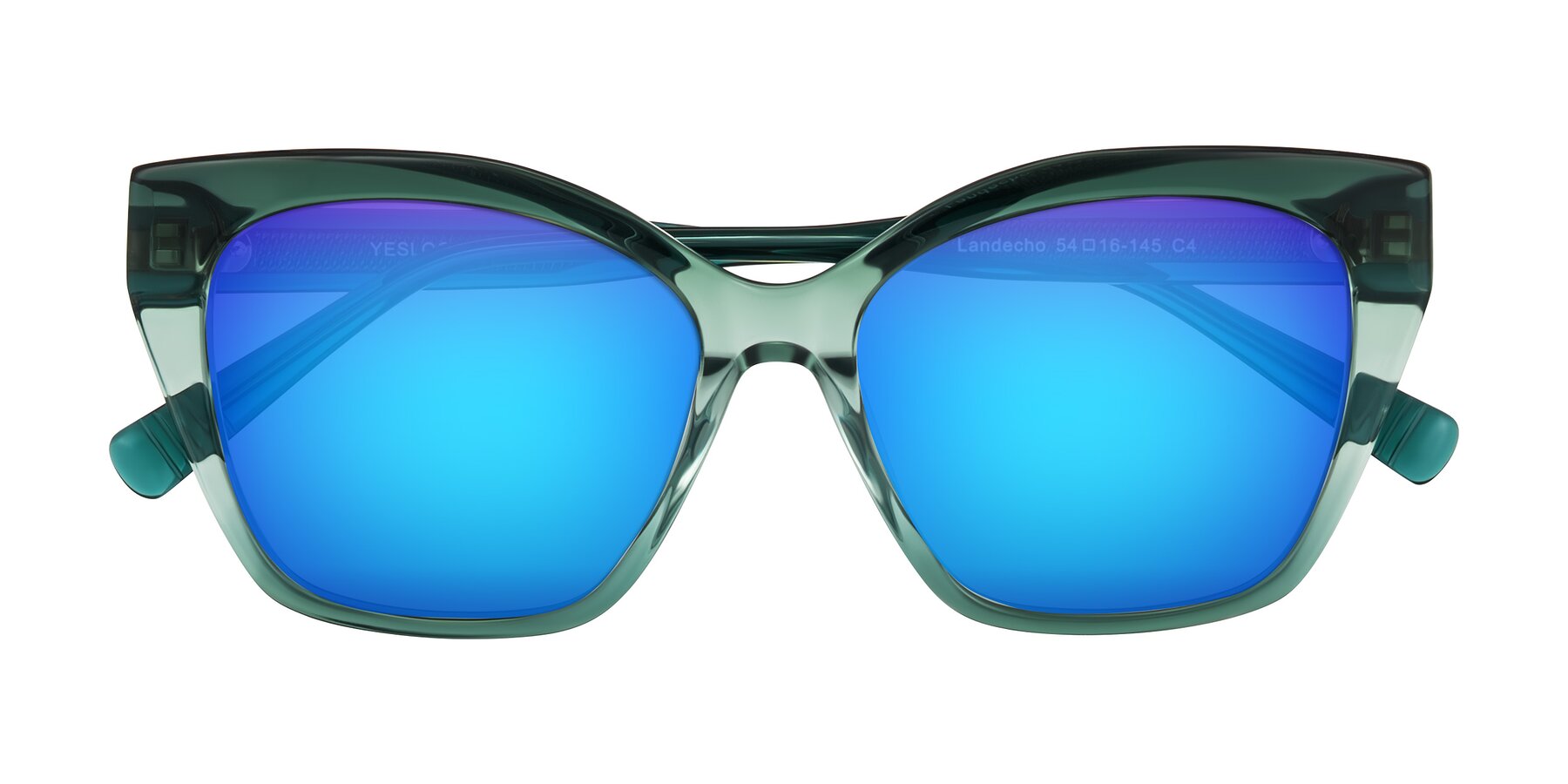 Folded Front of Landecho in Gradient Emerald Green with Blue Mirrored Lenses