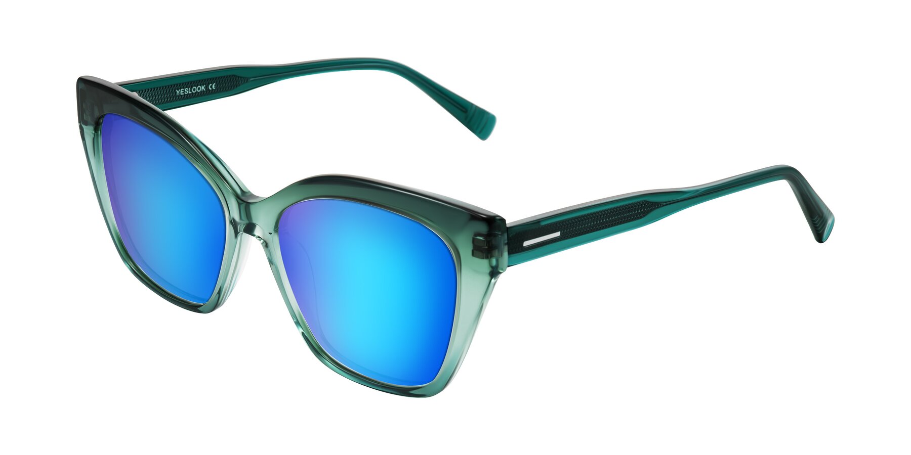 Angle of Landecho in Gradient Emerald Green with Blue Mirrored Lenses