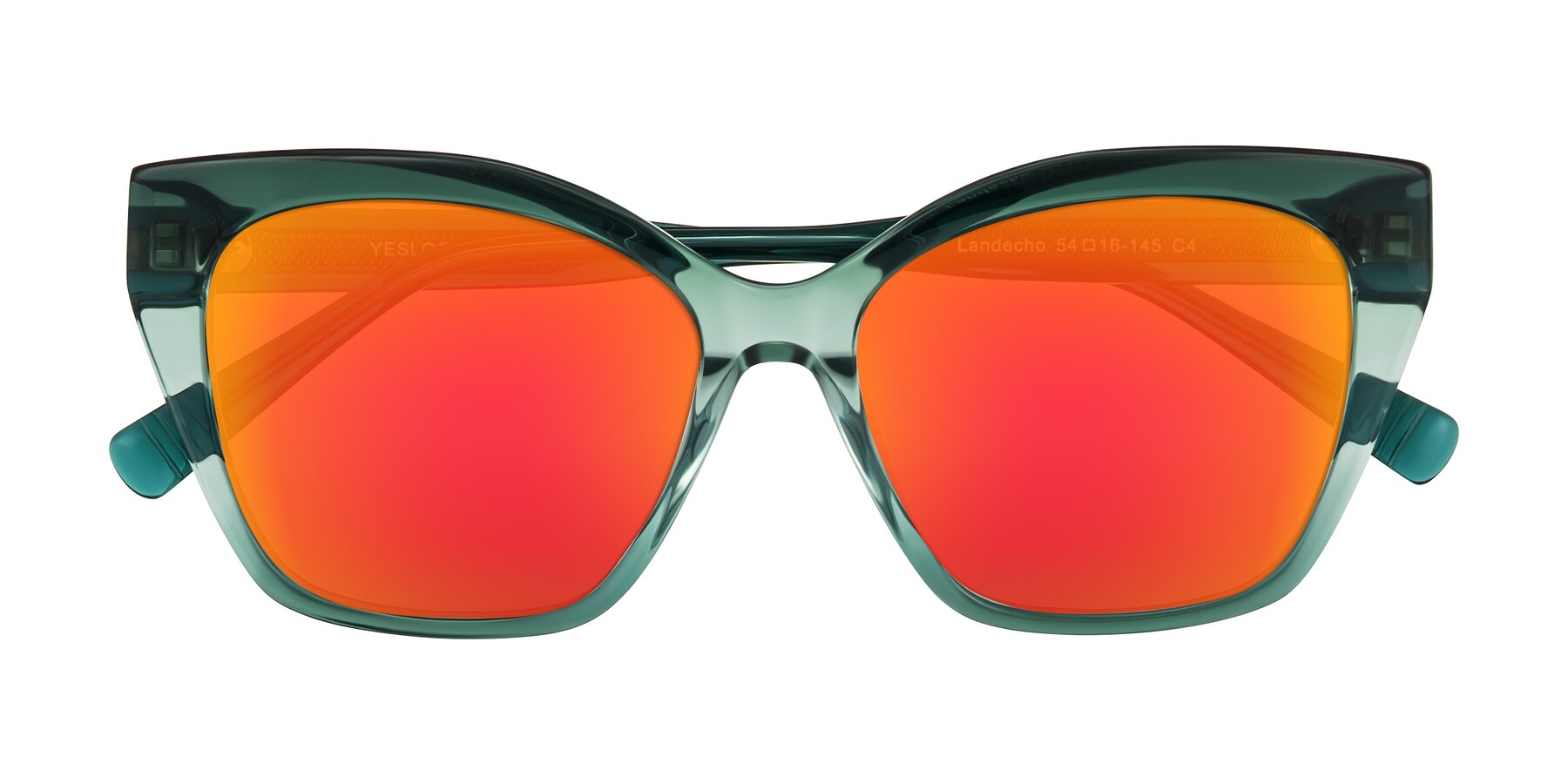 Folded Front of Landecho in Gradient Emerald Green with Red Gold Mirrored Lenses