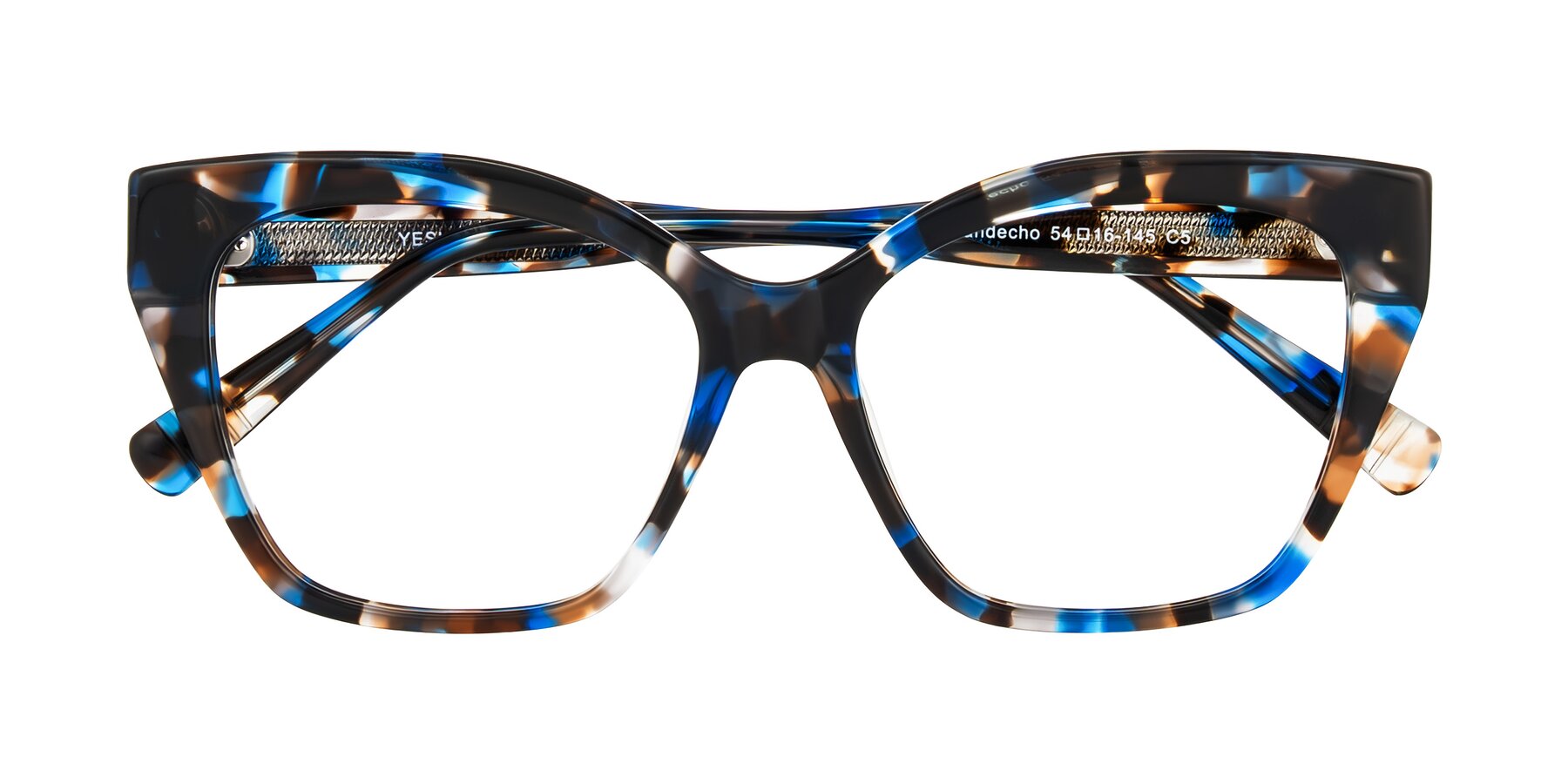 Folded Front of Landecho in Blue Tortoise with Clear Eyeglass Lenses