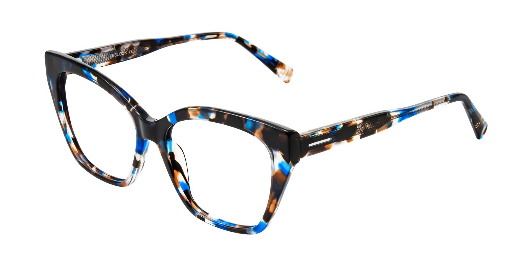 Angle of Landecho in Blue Tortoise with Clear Eyeglass Lenses