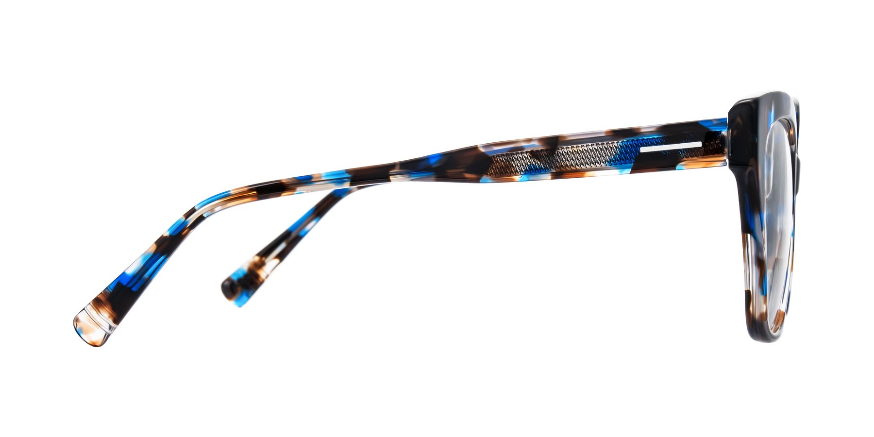 Side of Landecho in Blue Tortoise with Clear Eyeglass Lenses