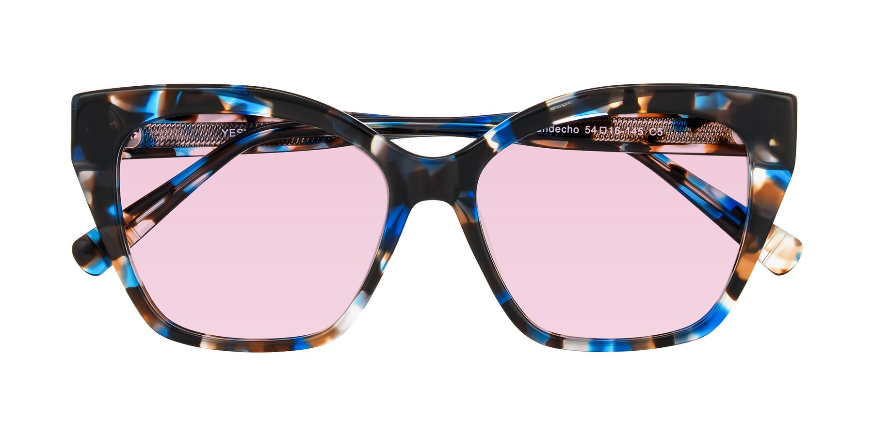 Blue Tortoise Oversized Acetate Butterfly Tinted Sunglasses with Light Pink Sunwear Lenses - Landecho