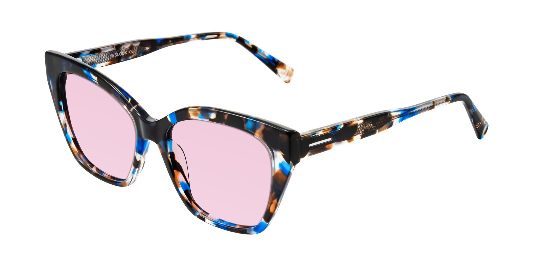 Angle of Landecho in Blue Tortoise with Light Pink Tinted Lenses