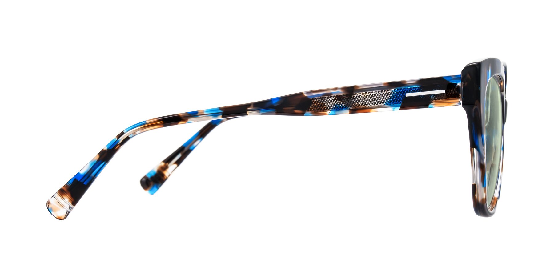 Side of Landecho in Blue Tortoise with Light Green Tinted Lenses
