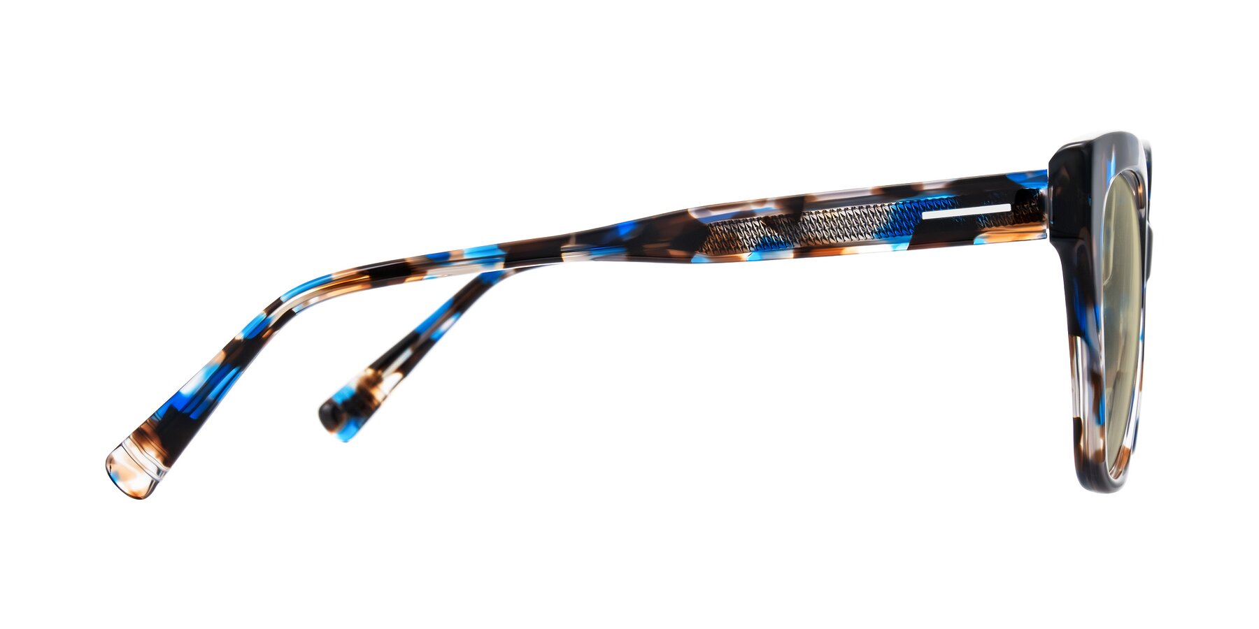 Side of Landecho in Blue Tortoise with Light Champagne Tinted Lenses