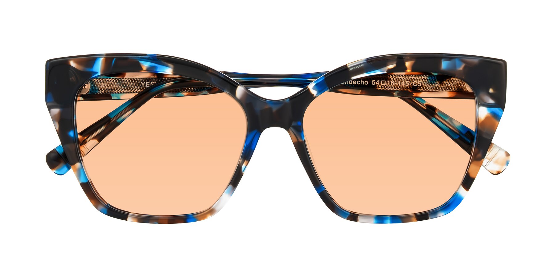 Folded Front of Landecho in Blue Tortoise with Light Orange Tinted Lenses