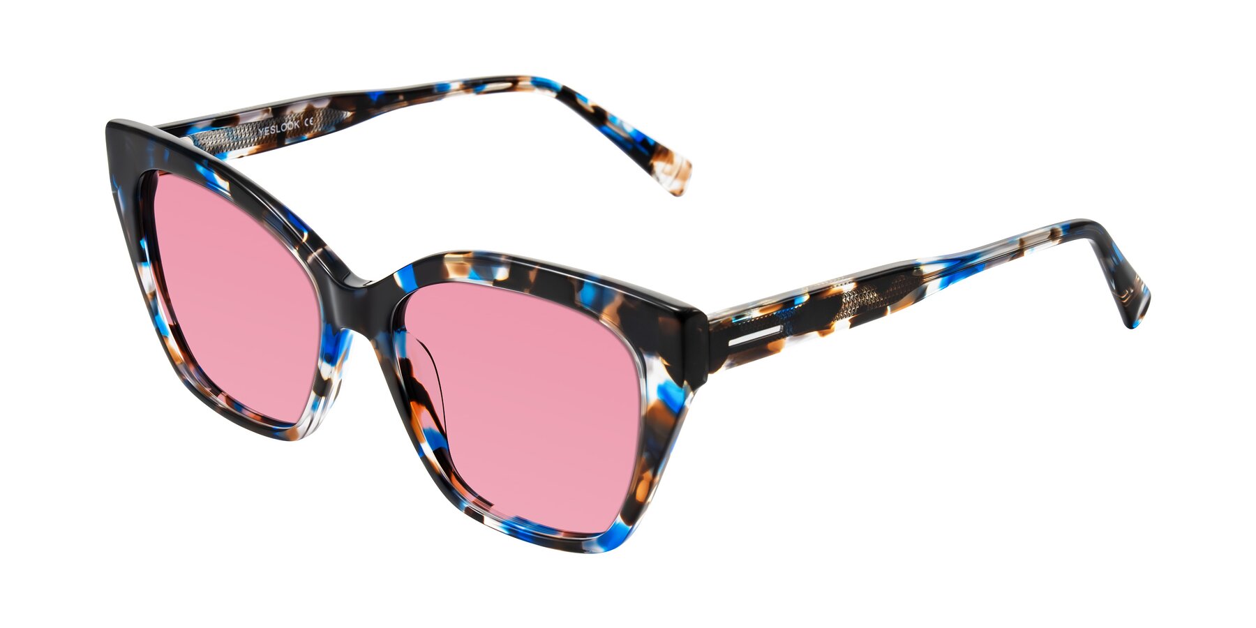 Angle of Landecho in Blue Tortoise with Pink Tinted Lenses