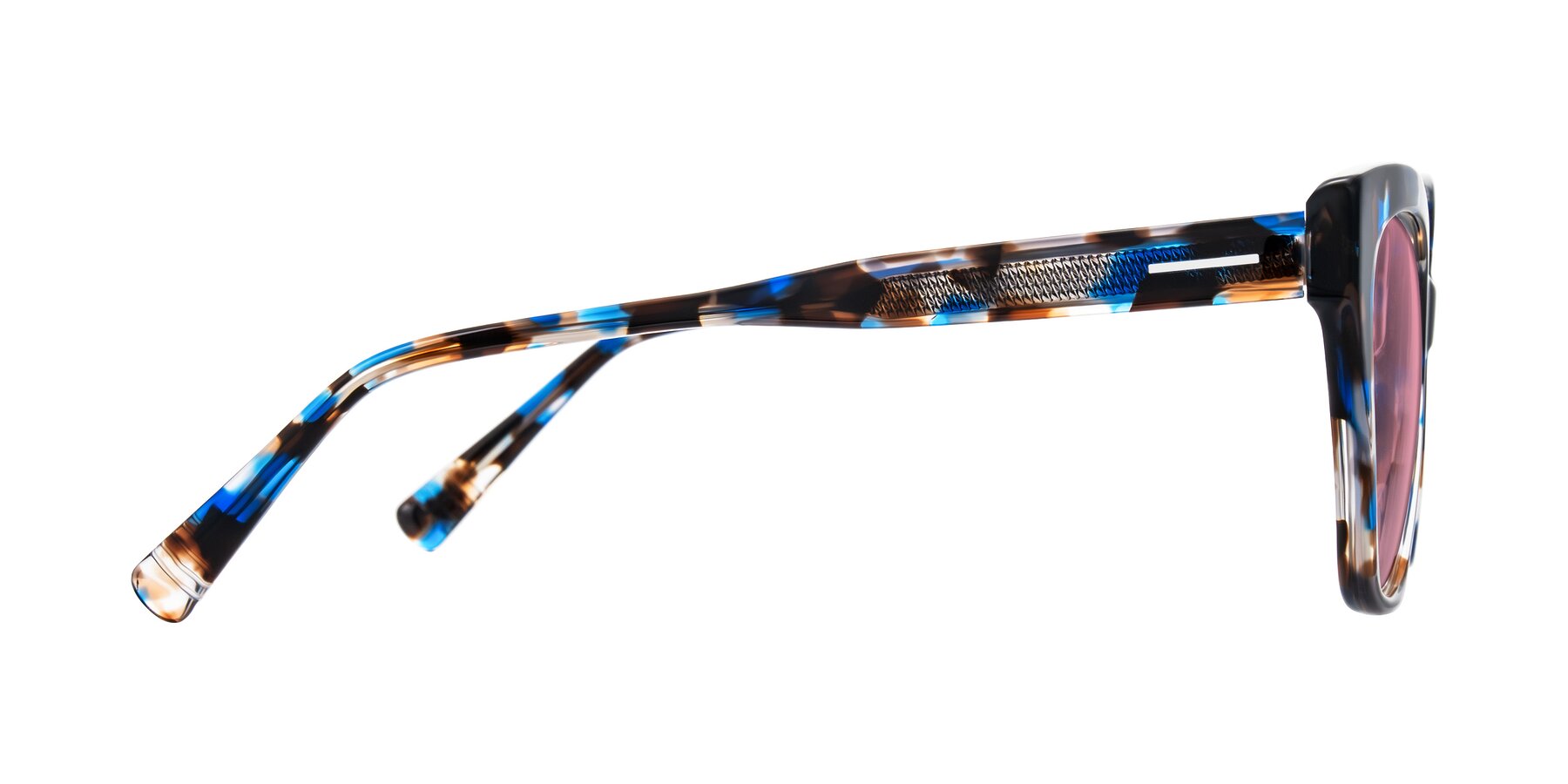 Side of Landecho in Blue Tortoise with Pink Tinted Lenses