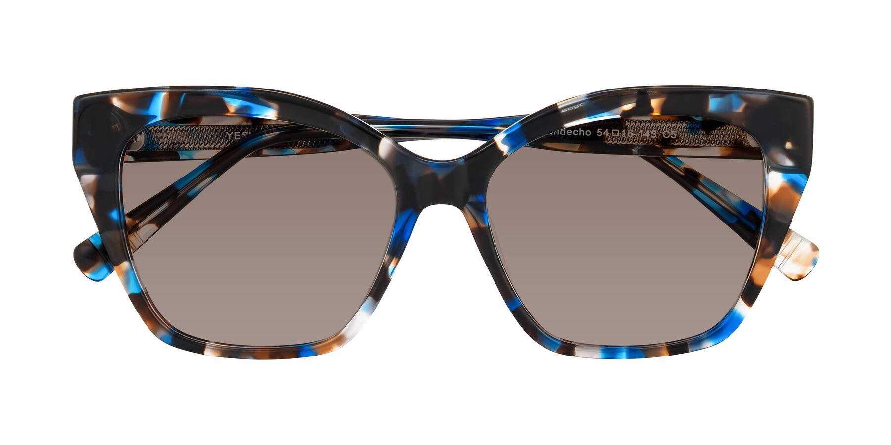 Folded Front of Landecho in Blue Tortoise with Medium Brown Tinted Lenses