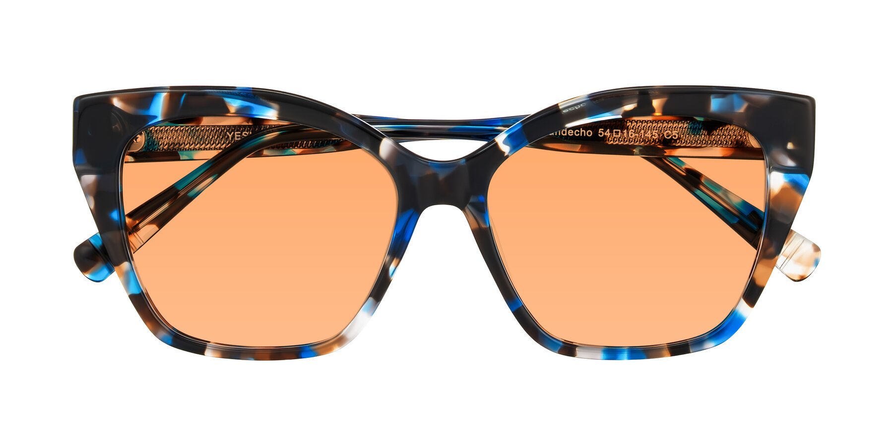 Folded Front of Landecho in Blue Tortoise with Medium Orange Tinted Lenses