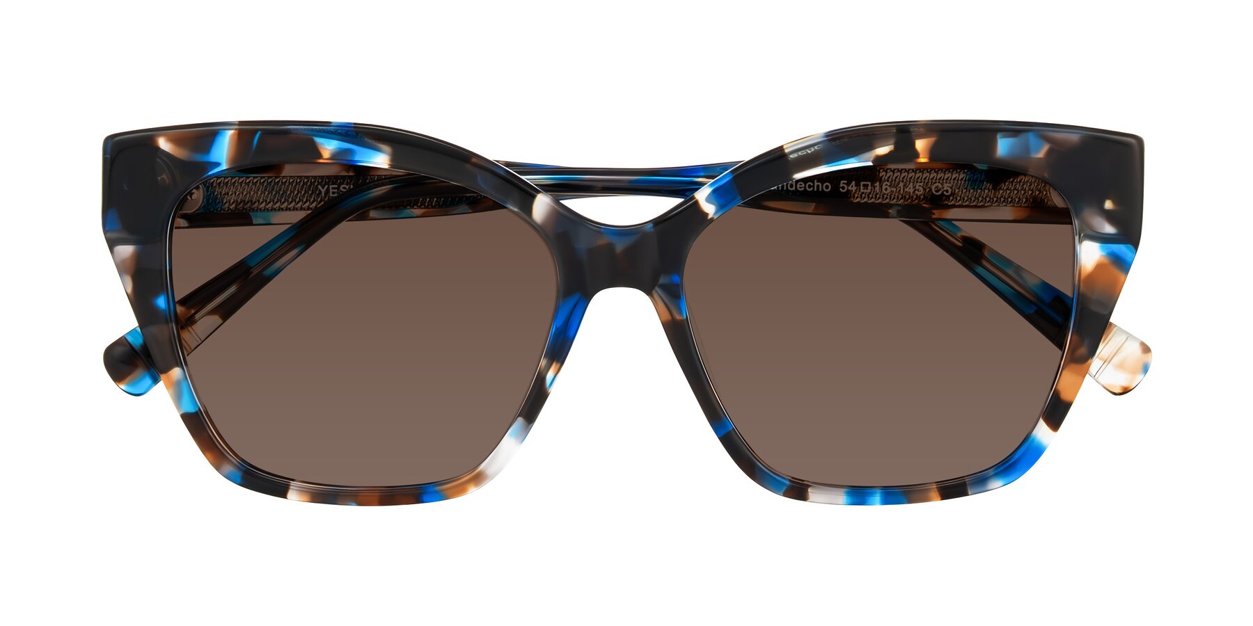 Folded Front of Landecho in Blue Tortoise with Brown Tinted Lenses