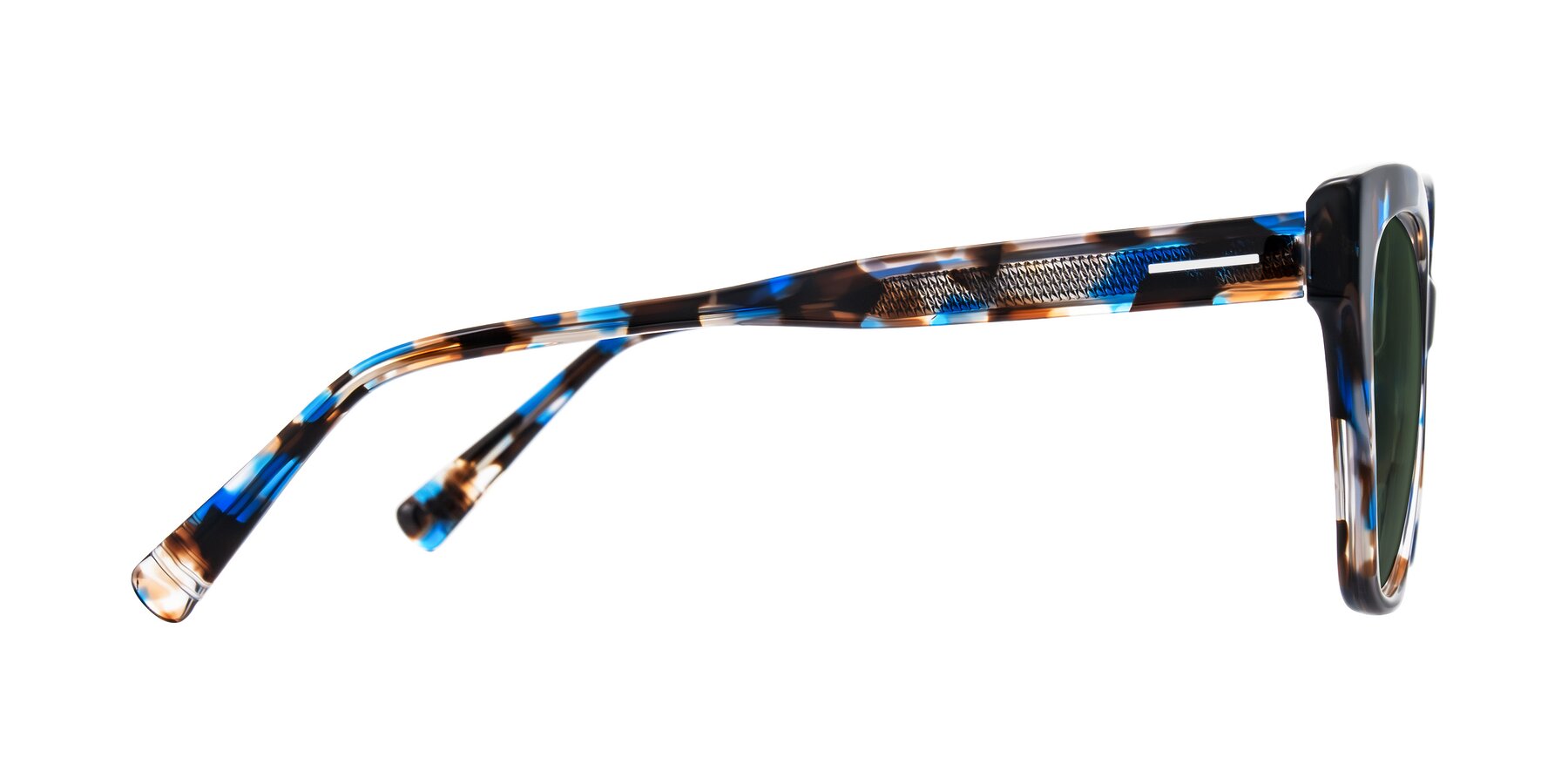 Side of Landecho in Blue Tortoise with Green Tinted Lenses