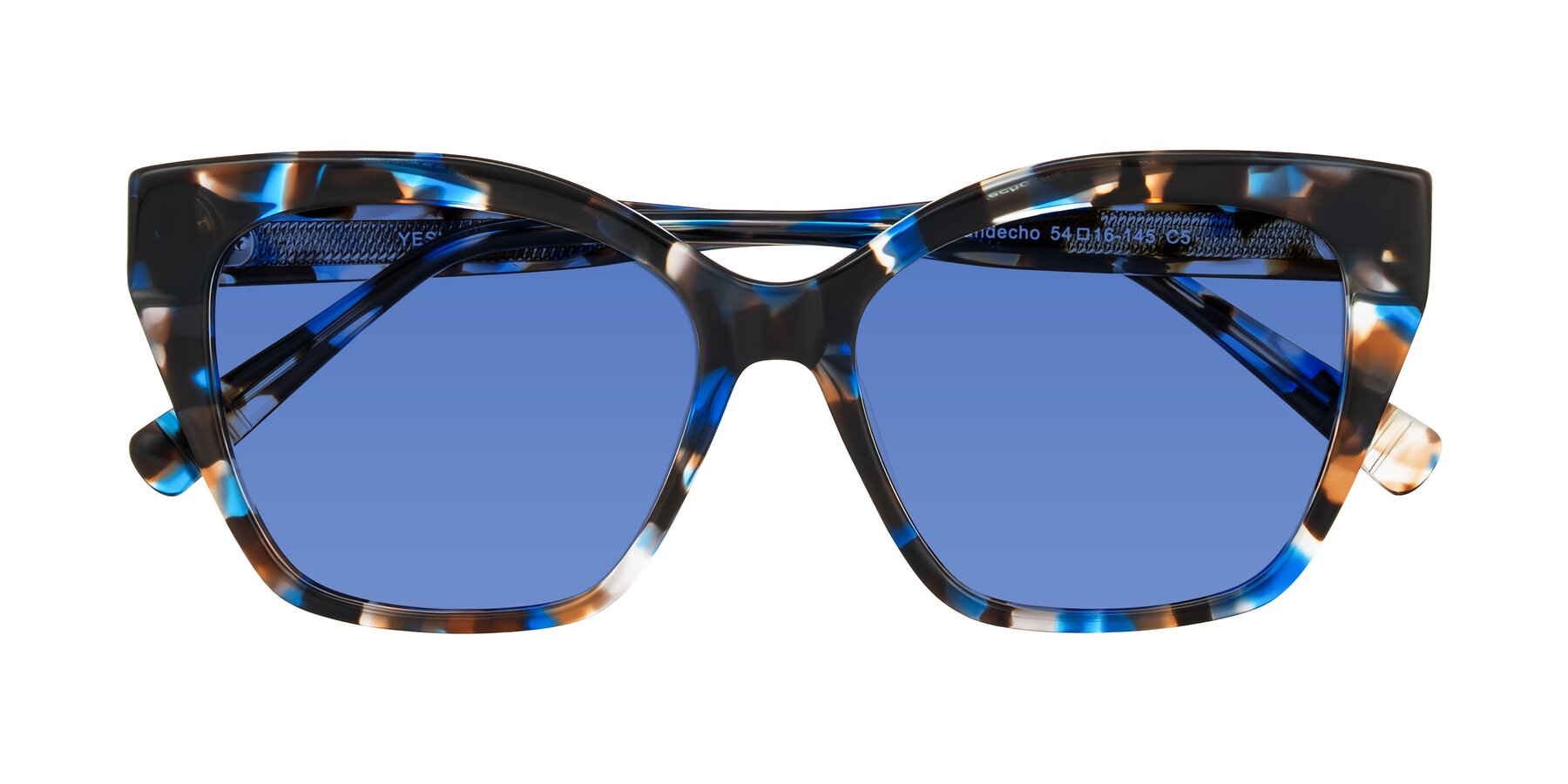 Folded Front of Landecho in Blue Tortoise with Blue Tinted Lenses