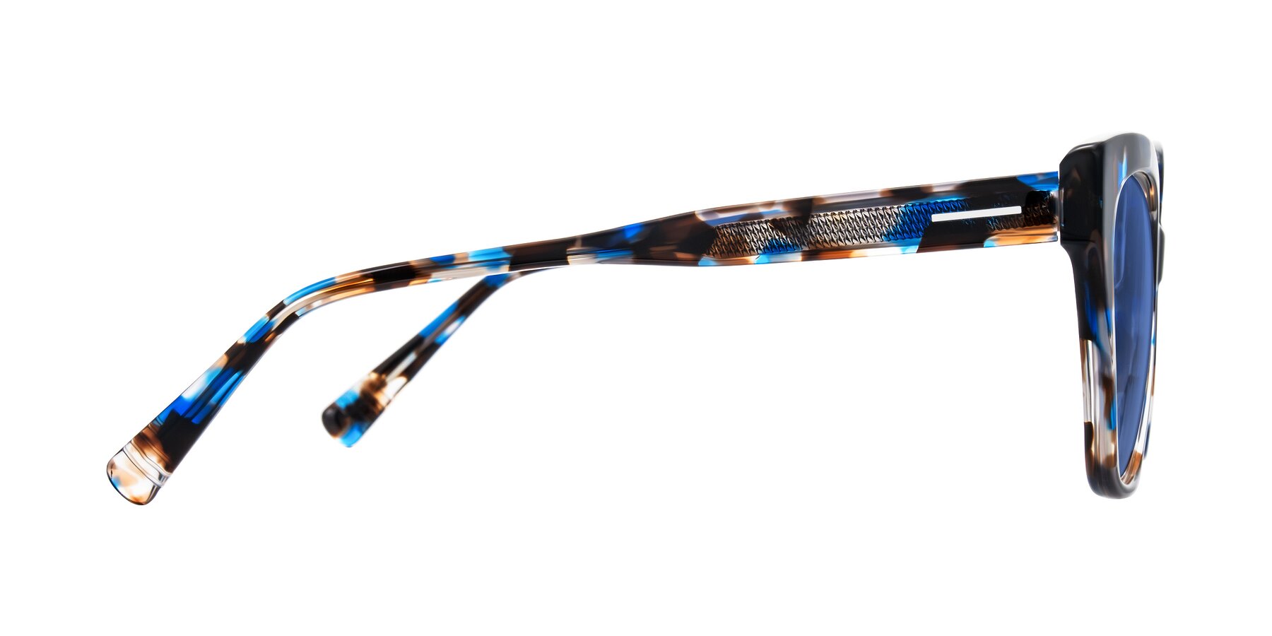 Side of Landecho in Blue Tortoise with Blue Tinted Lenses
