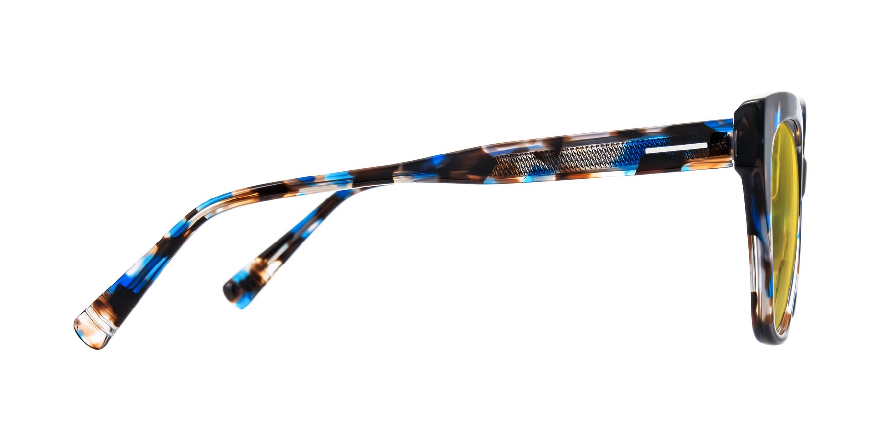 Side of Landecho in Blue Tortoise with Yellow Tinted Lenses